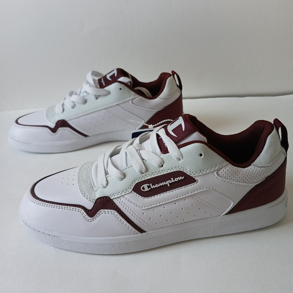 Champion Mens Lore White and Burgundy  Low Top Sneakers Size 9.5